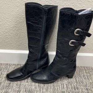 Josef Siebel Kallee Black knee high textured leather boots Sz 41